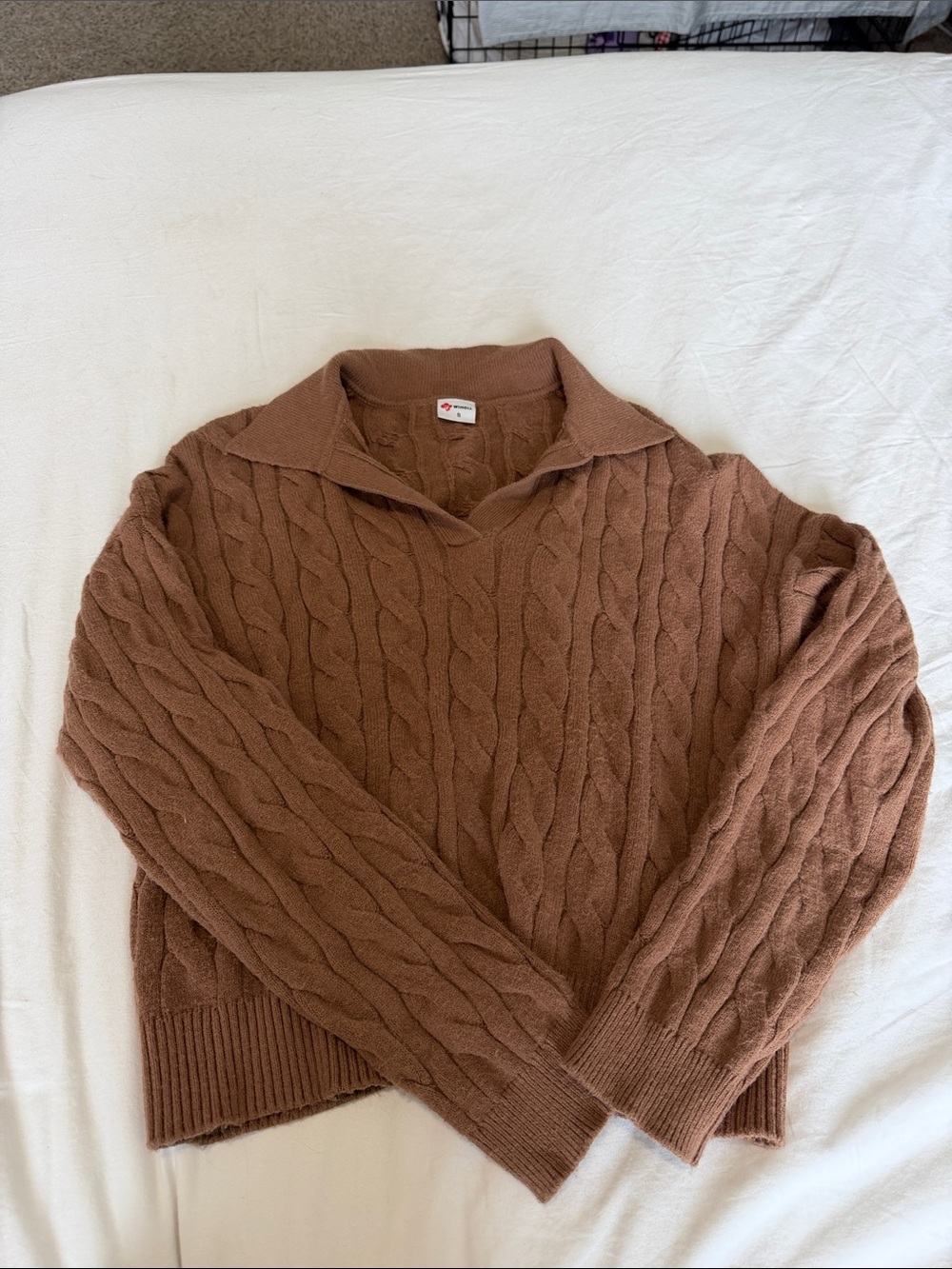 Amazon Women's V-Neck Cable-Knit Sweater in Brown
